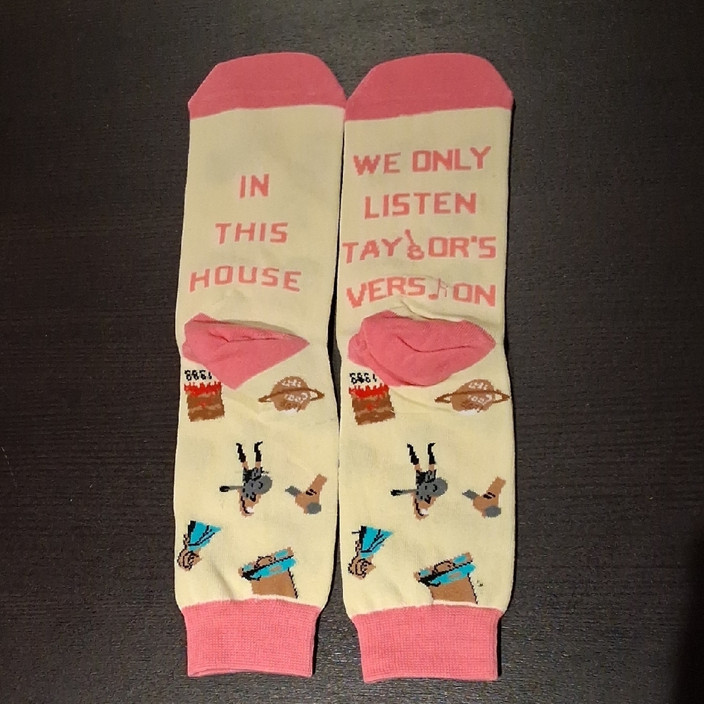 Taylor Swift Pink and Cream Graphic Socks